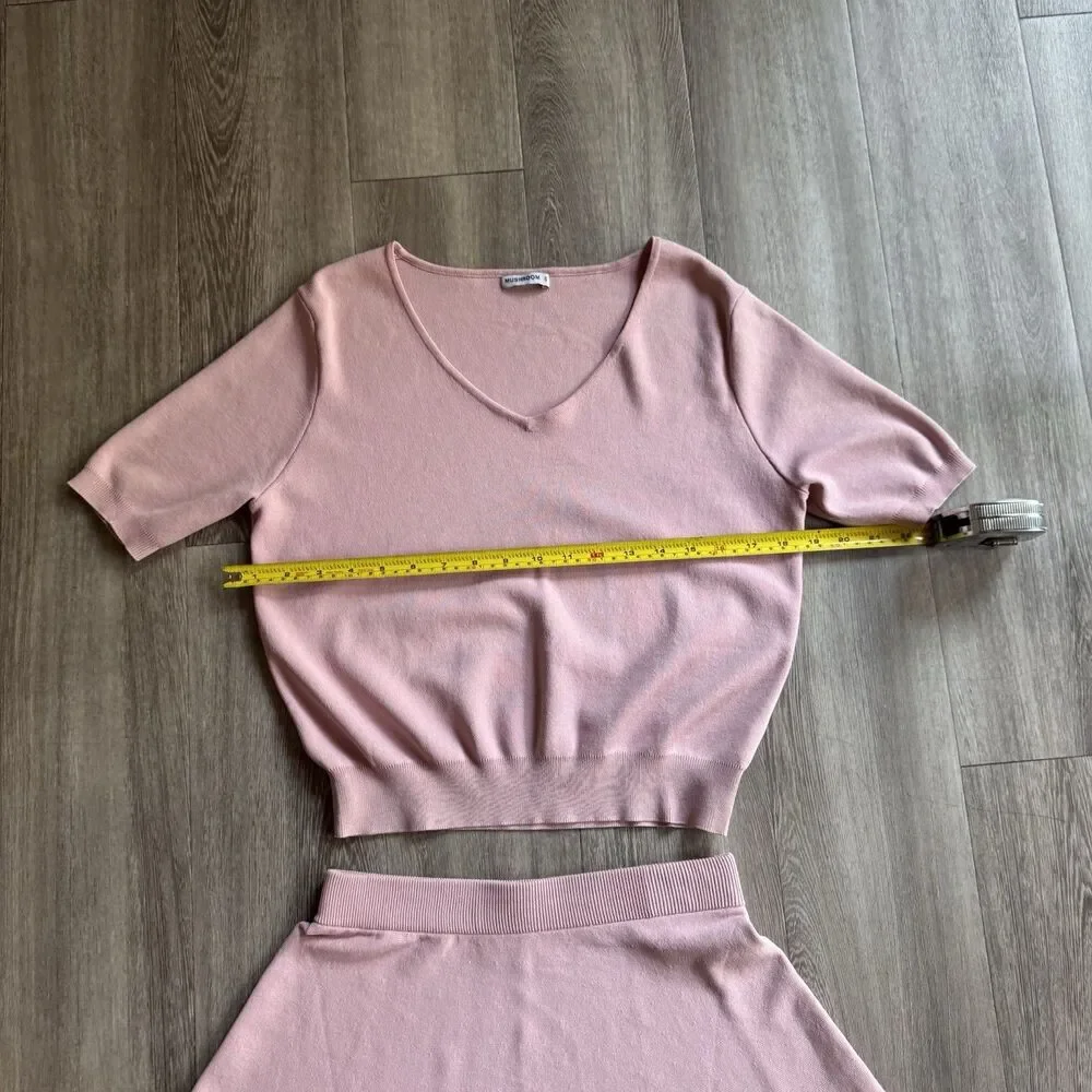 2 Set Stretch Tracksuit Tennis Skirt And Crop Top Pink Size S Y2K Mushroom - Picture 4 of 8